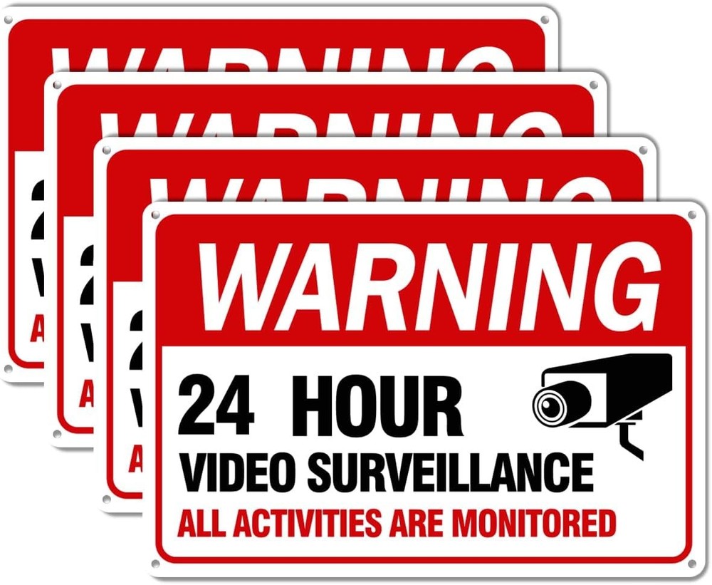 4-Pack Video Surveillance Sign 12x8 Security Camera