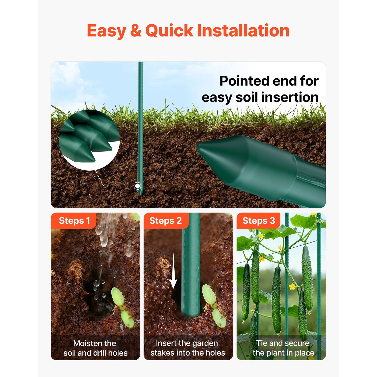 Uimoso Garden Stakes for Tomatoes, 50-Pack,57.28-Inch Metal with Plastic Coating