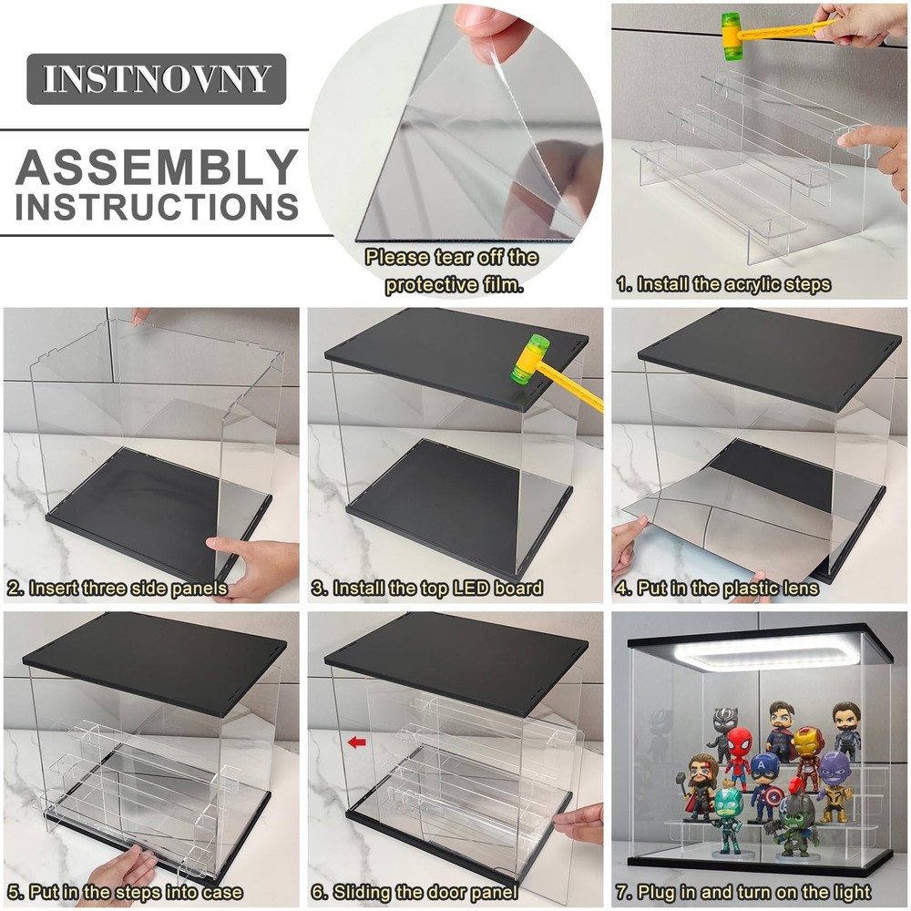Clear Acrylic Display Case with Light 5 Tier Display Storage Box Assembly Dus...