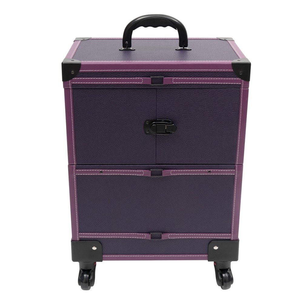 Makeup Train Case Professional Rolling Cosmetic Case with Mirror Travel Trolley