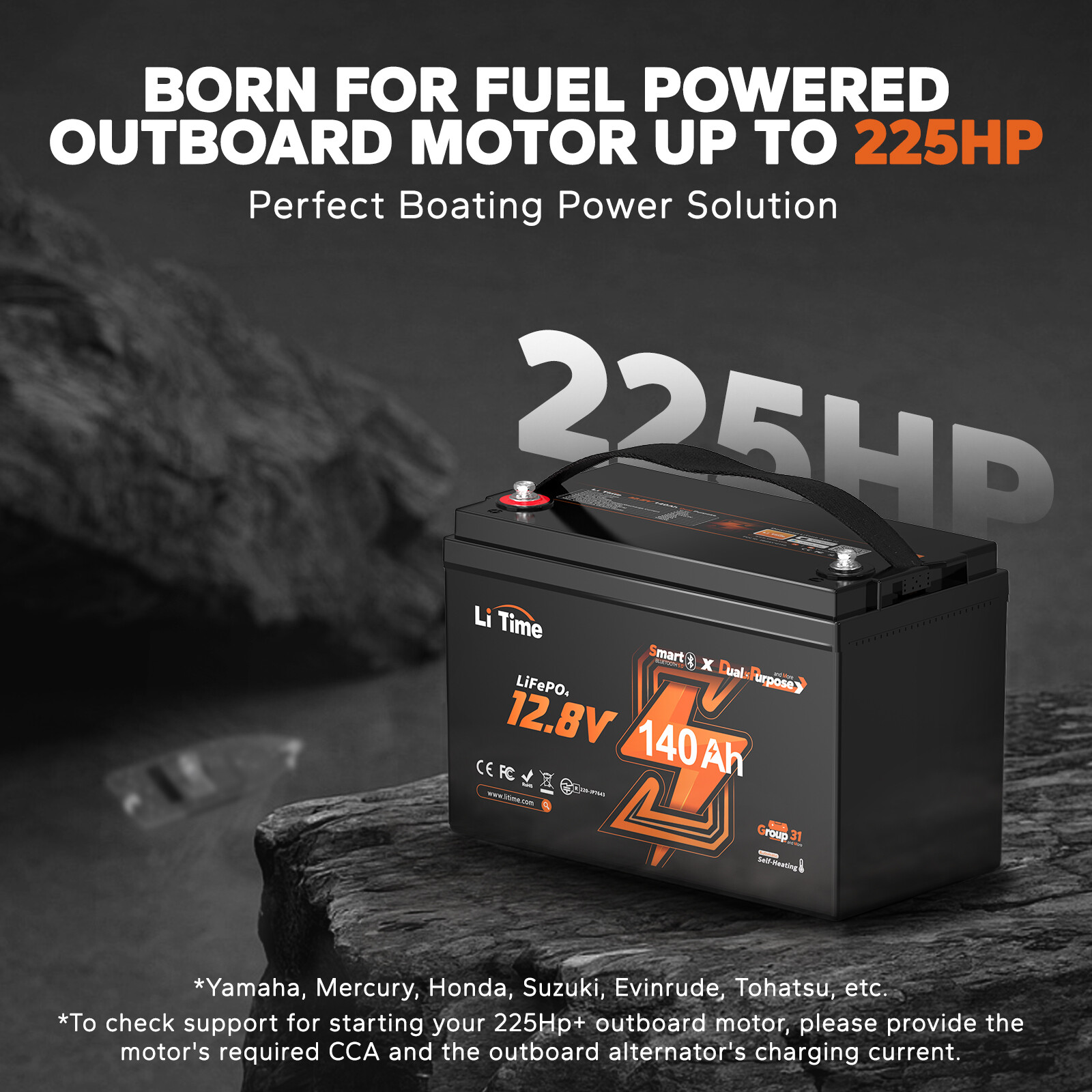 LiTime 12V 140Ah Dual Use Deep Cycle LiFePO4 Battery CCA 900 For Marine Solar