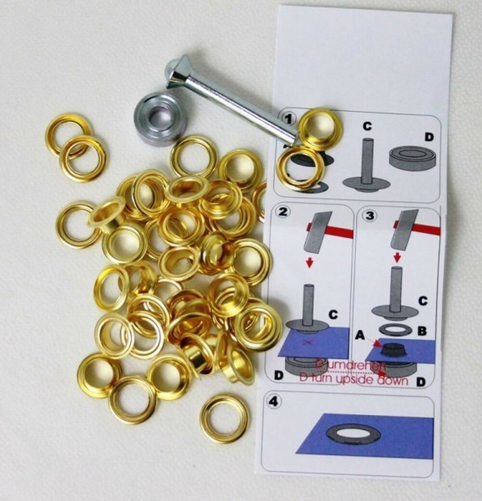 40 Eyelets with Discs 5mm Golden Incl. Impact Tool Perforation Tool