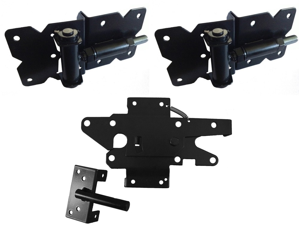 Self Closing Vinyl Fence Gate Single Gate Hardware Kit BLACK Lockable both sides