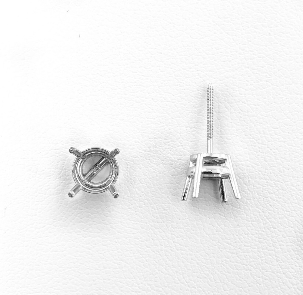 950 Platinum Stud Earring Finding Mounting Setting Round 4-Prong Basket Screw