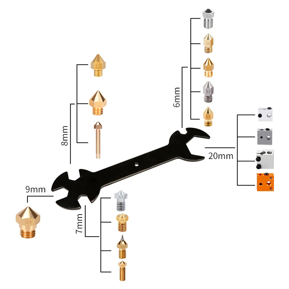 3D Printer Clean Tool Wrench Mini Cross Socket Nozzle Brush for MK8/MK10/M2000