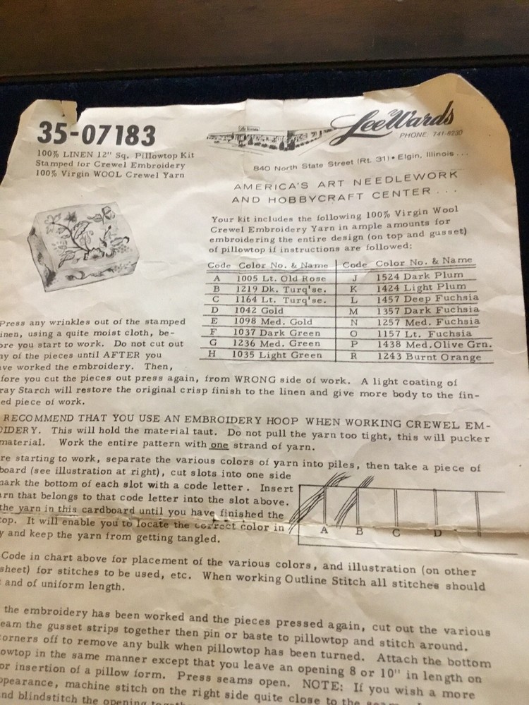 Early Crewel Work Pillow Instructions