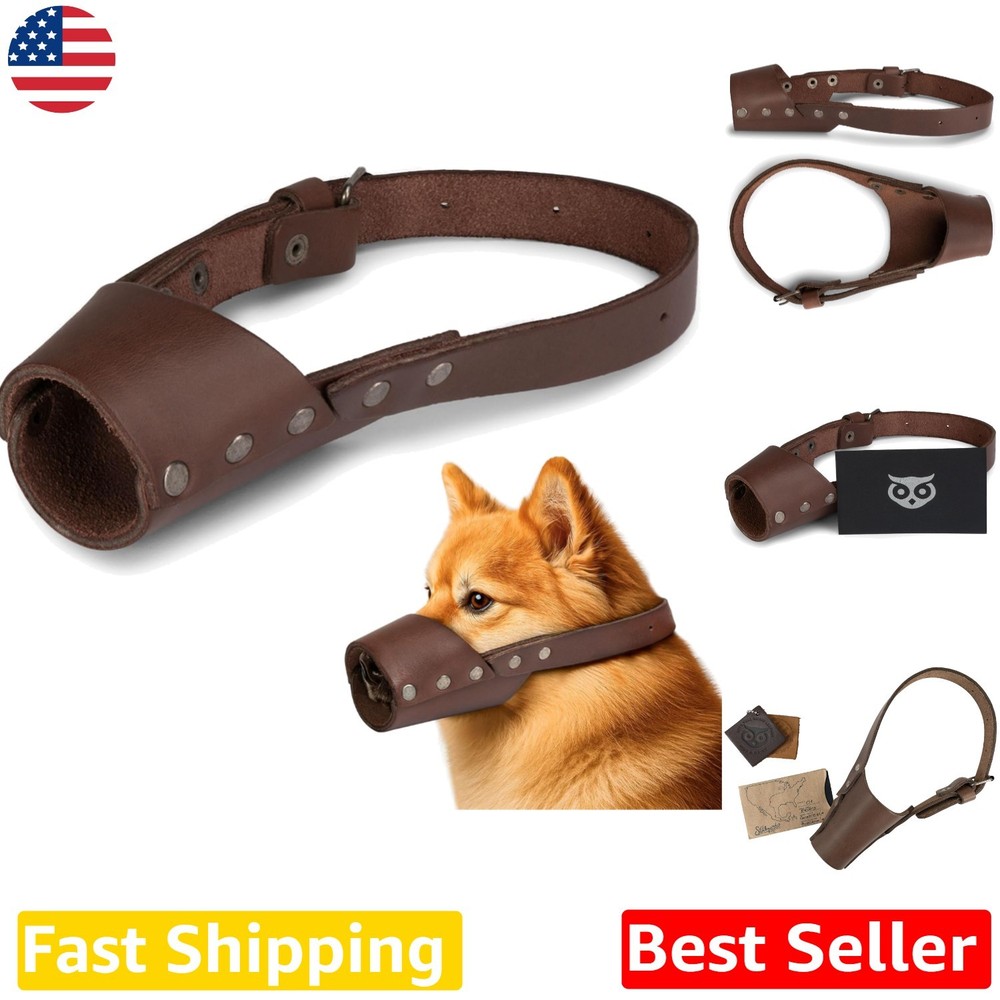 Artisan Crafted Leather Dog Muzzle - Bourbon Brown, Small, Anti-Bite,