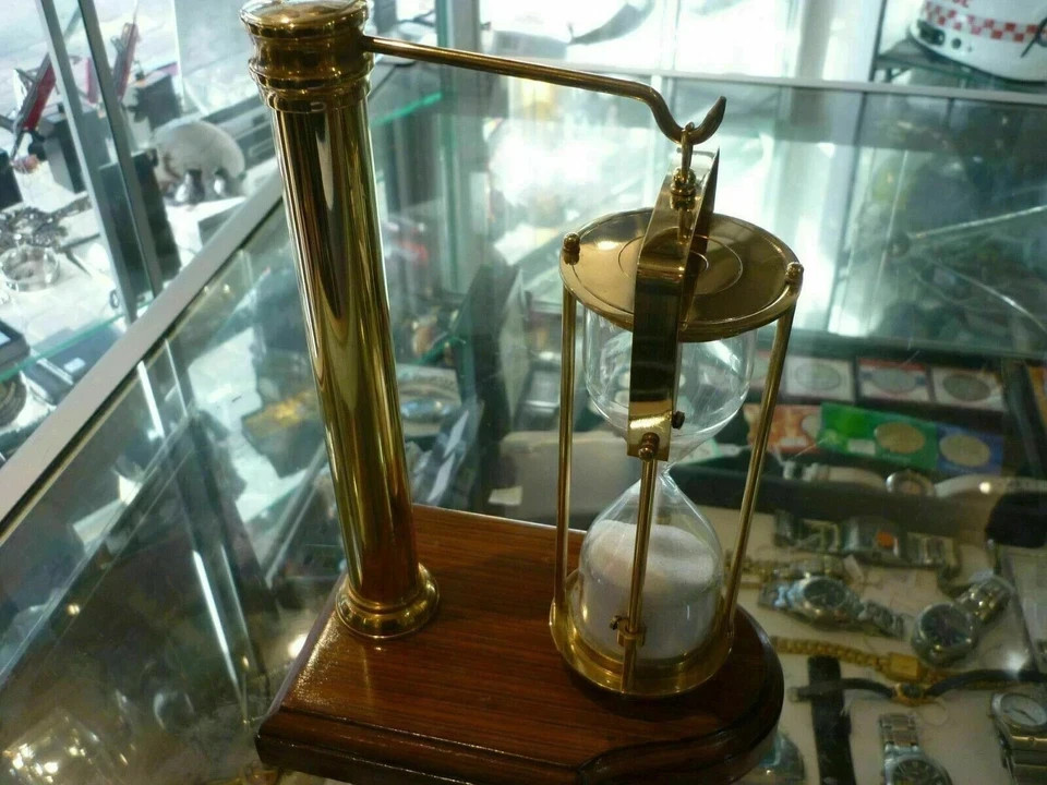 VINTAGE NAUTICAL HANGING SOLID BRASS SAND TIMER MARITIME HOURGLASS