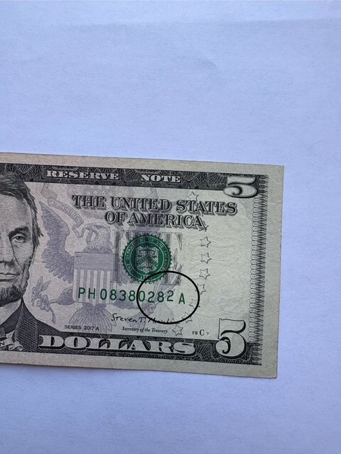 Error: serial number out off line $5 bill 2017