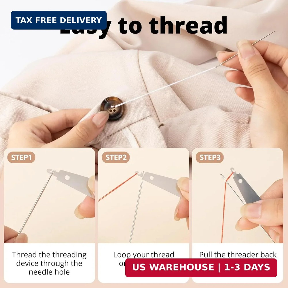 37 Pcs Big Eye Steel Sewing Needles Kit with Threads, Threader & Thimble