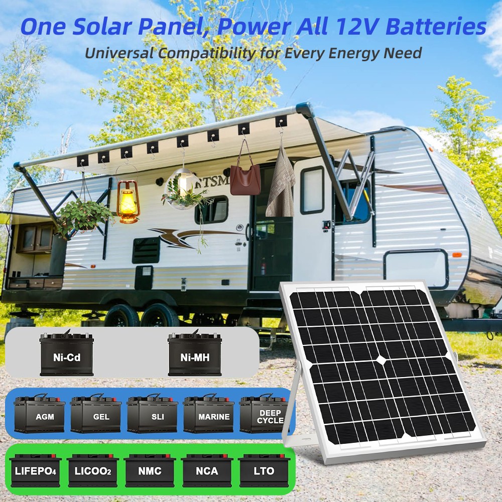 12V 30W Watt Solar Panel Battery Trickle Charger Maintainer w/Controller&Bracket