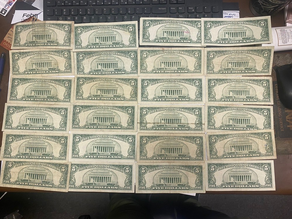 100pcs 1963 Red Seal $5 Notes Pack Old U.S Currency****