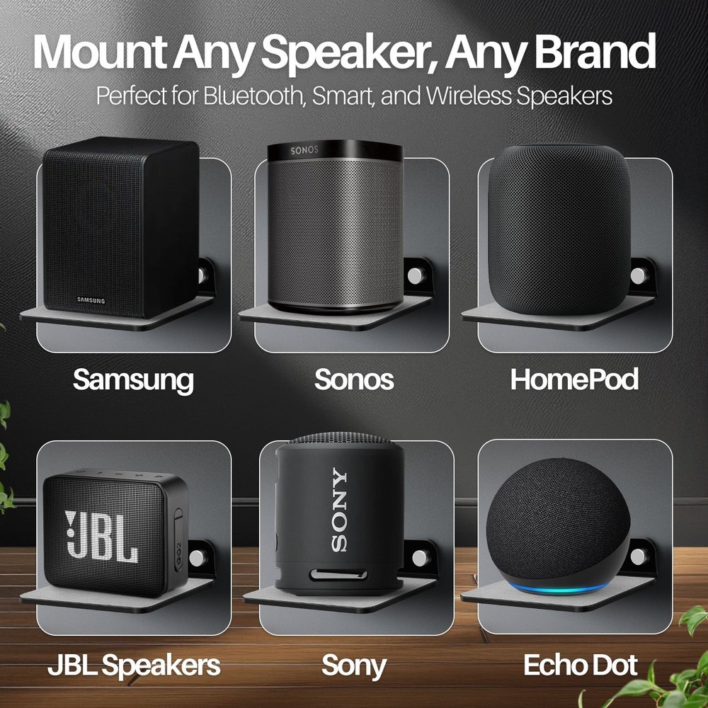Small Floating Speaker Shelf Acrylic Wall Mount, 9 Inch (2 Pack, Black)