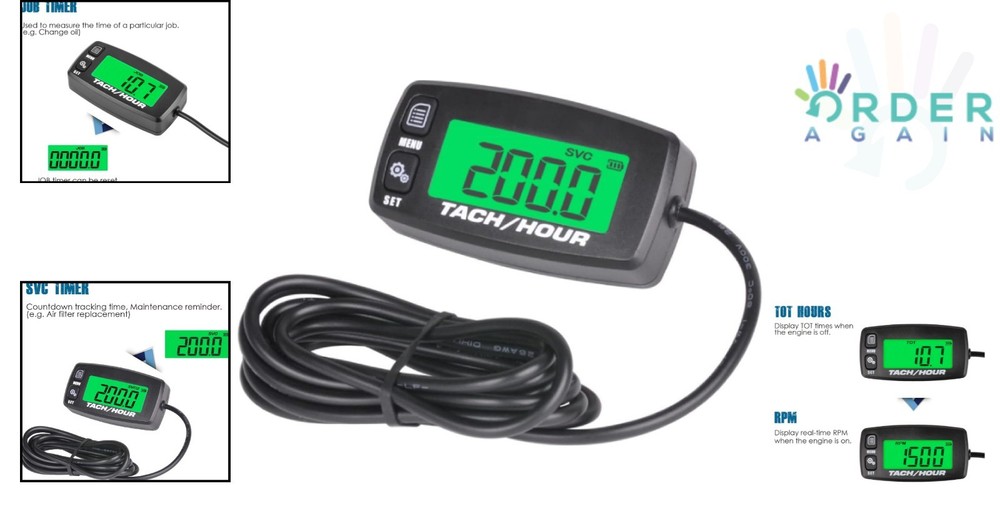 Digital Tach Hour Meter Battery Replacement for Small Engines Lawn Tractor