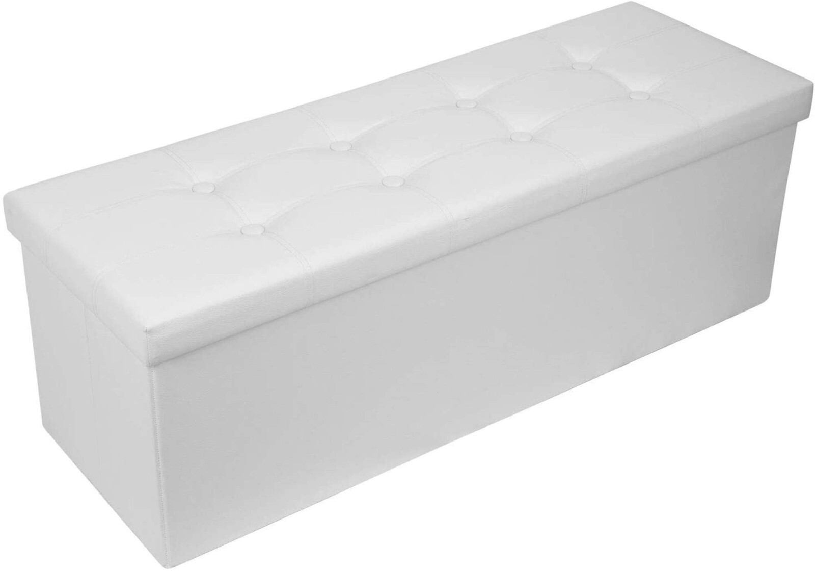 Faux Leather Folding Storage Ottoman Bench 43 inch - White