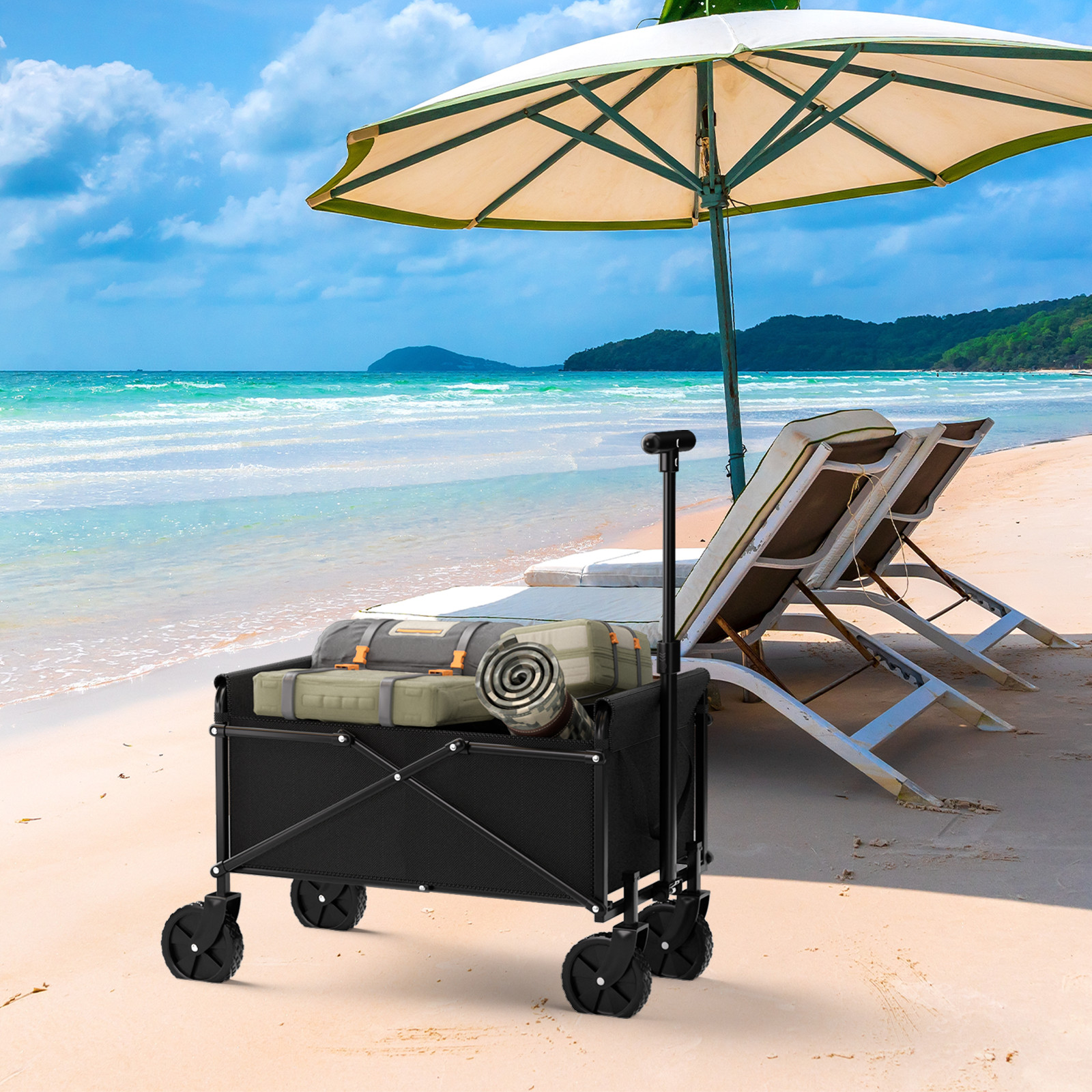 Small Collapsible Folding Wagon Beach Wagon Cart Heavy Duty Utility Grocery Cart
