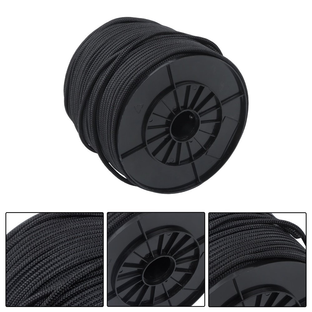 1/4" × 500' Black Nylon Rope Sturdy Spool Solid Braid Knot Rope Multipurpose