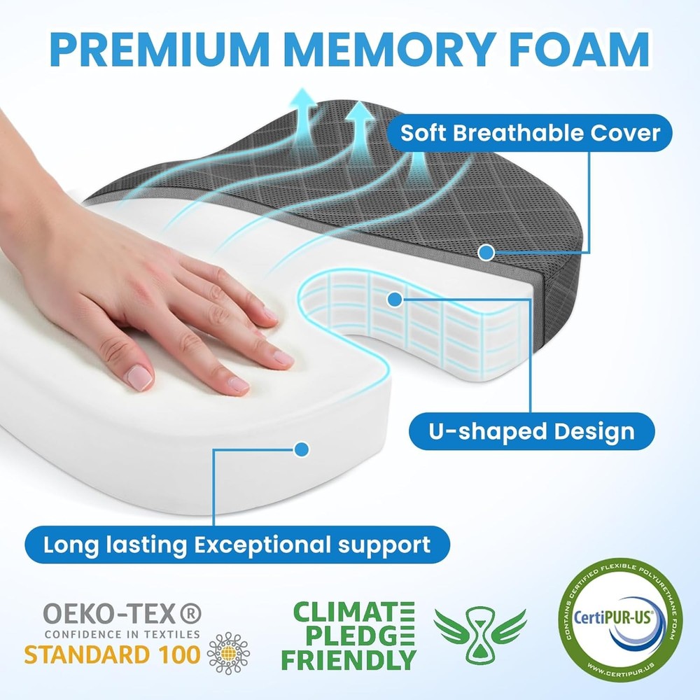 TushGuard Memory Foam Seat Cushion Sciatica Relief
