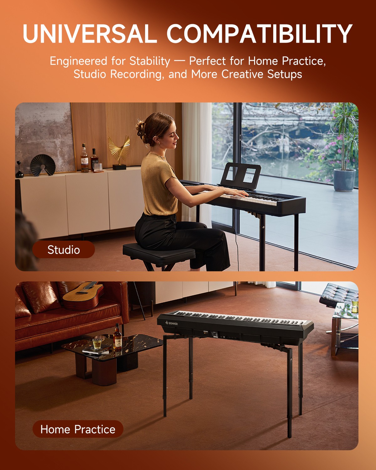 Donner DKS-200 Collapsible Metal Piano Keyboard Stand for 54–88 Key Piano Sturdy