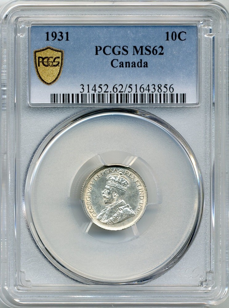 1931 Canada 10 Cent - PCGS Uncirculated MS 62
