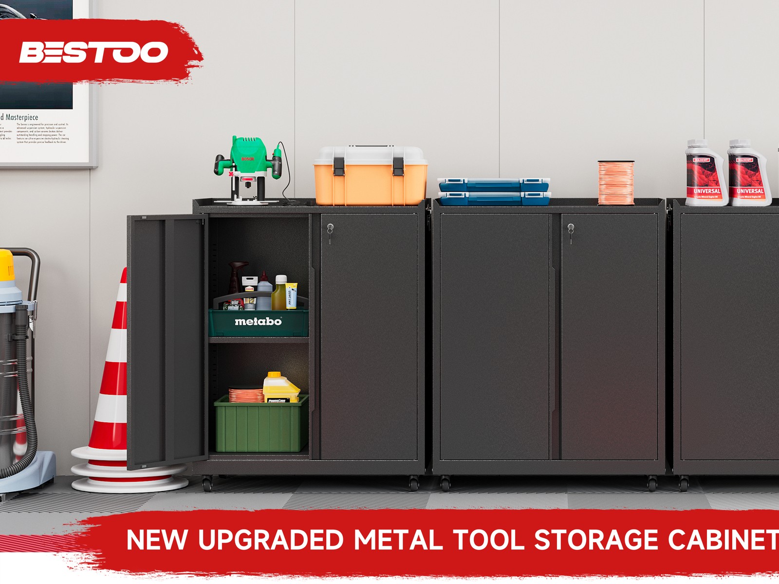 Metal Storage Cabinet W/ Adjustable Shelves Garage Storage Cabinet Tool Cabinet