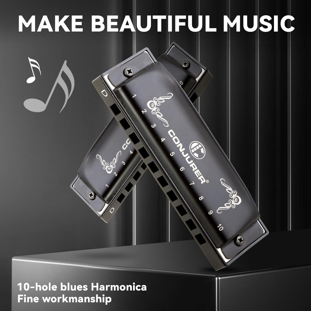 CONJURER Blues Harmonica C Key Beginner Professional 10 Hole Diatonic Harmonica