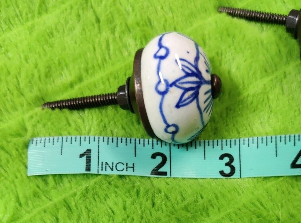 8 Vintage Drawer Knobs Pulls Ceramic Cobalt Blue White Floral