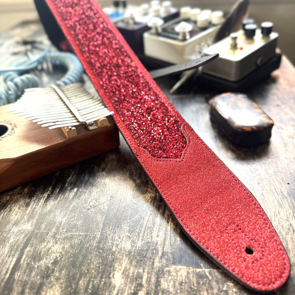 Walker And Williams GL-107 Red Ruby Slipper Glitter Bomb Padded Guitar Strap