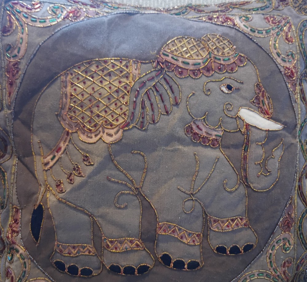 ELEPHANT MOTIF BEADED ACCENT THROW PILLOW