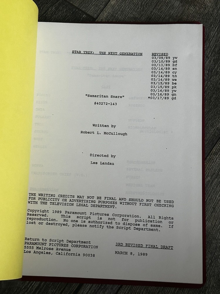 STAR TREK Script The Next Generation Samaritan Snare 3rd Revised Final Draft