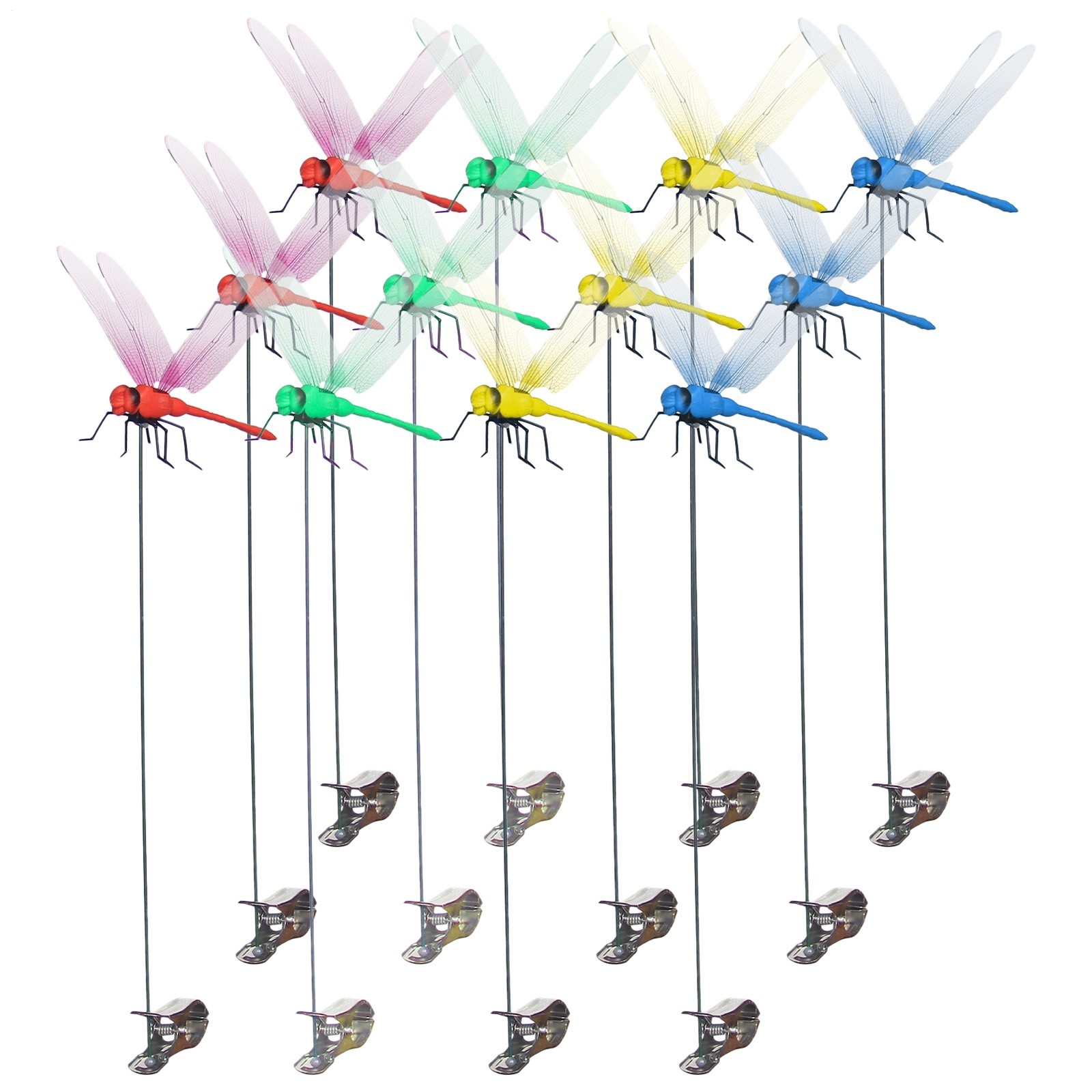 4* Fake Dragonfly Clips Clip on Dragonfly for Outdoors 3D Dragonfly Garden Decor
