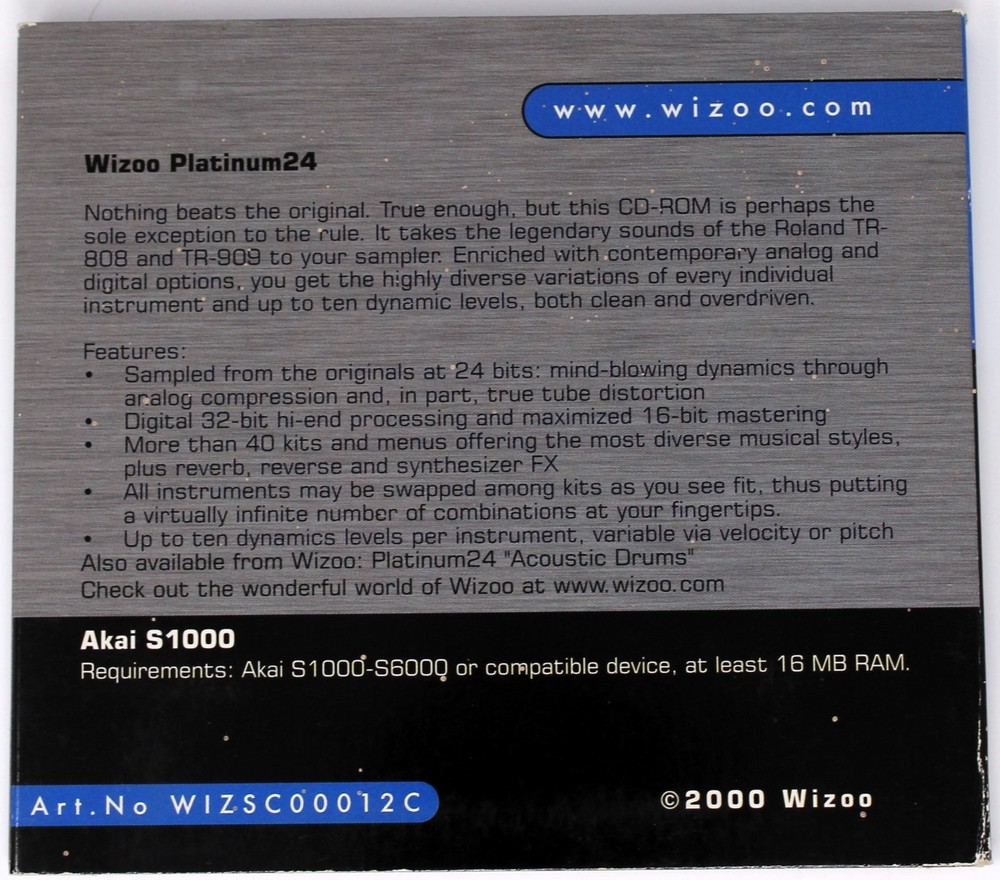 Wizoo Platinum 24 Electronic Drums Akai Format Sample/Sound Library/Sampling CD