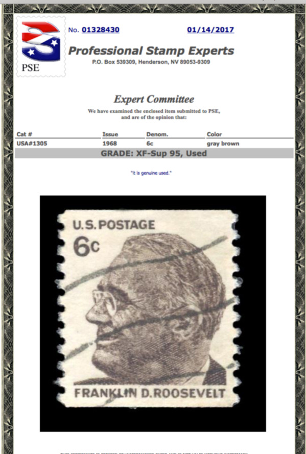 #1305 Used, PSE Graded 95, Cert # 01328430