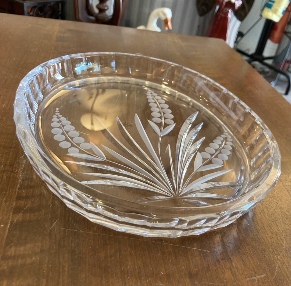 Oval Etched Glass Serving Tray