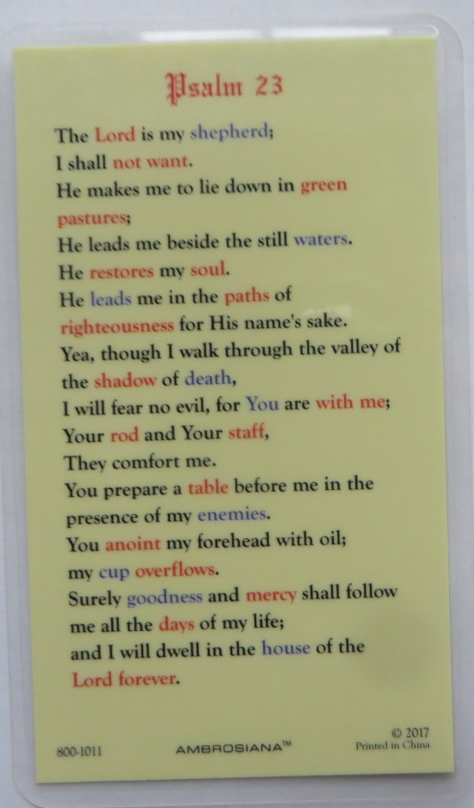 Psalm 23 - 23rd Psalm - Christ the Good Shepherd - Laminated Holy Card
