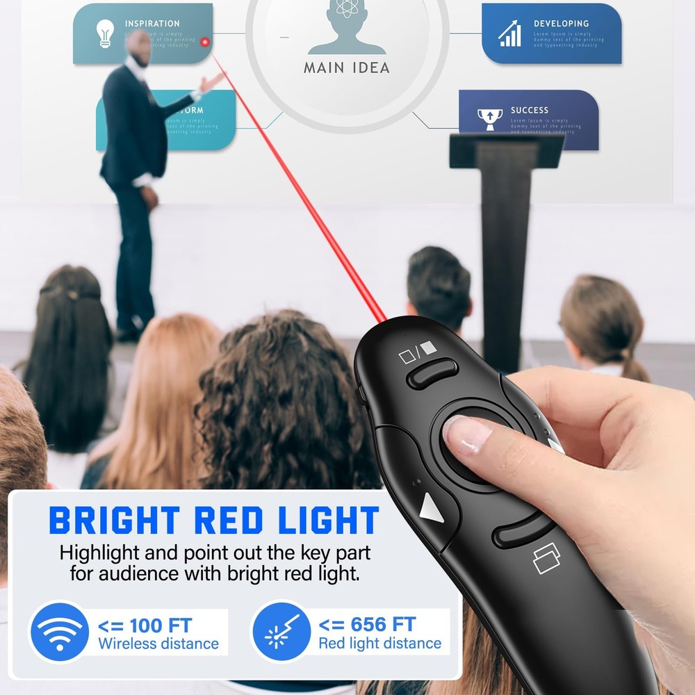 2-in-1 USB Type C Presentation Clicker Wireless Presenter Remote with Laser P...