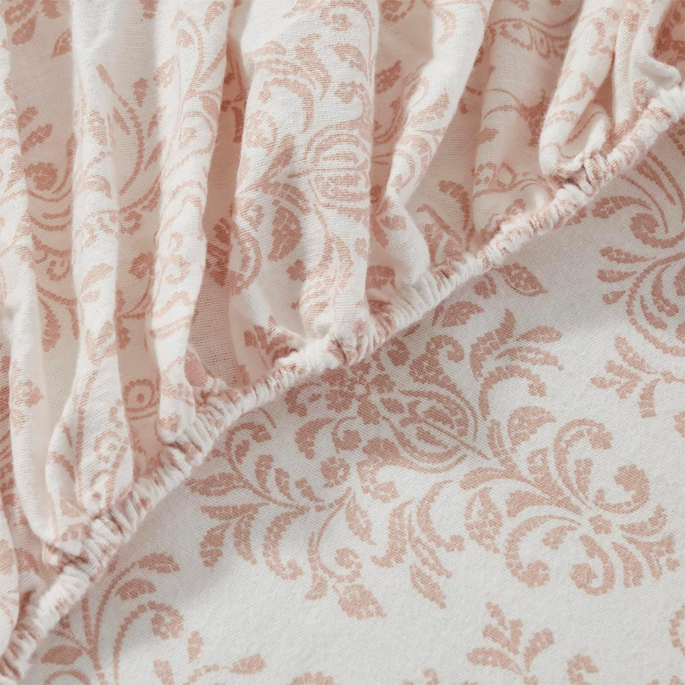 Queen Flannel Sheet Set, Soft Damask Blush Bedding, 4-Piece