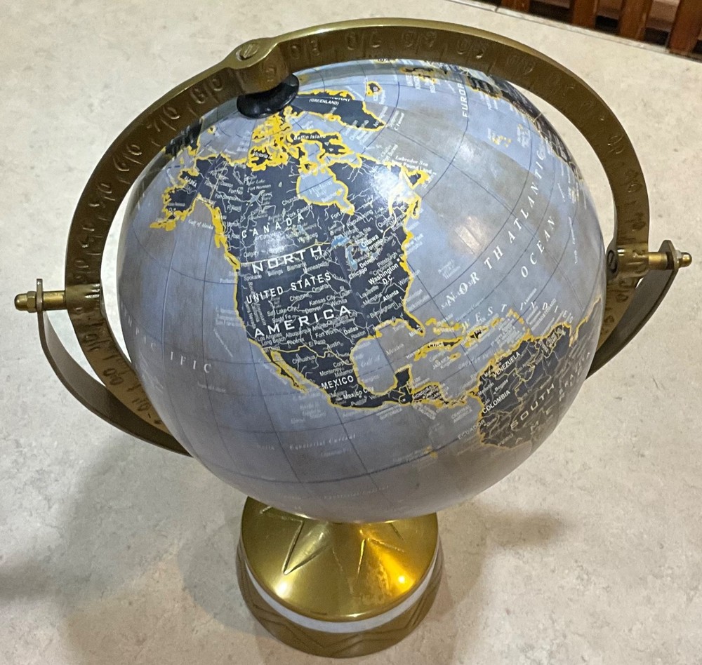 VTG Old World Globe Single Axis Metal Frame Marble Base for Desktop 14”
