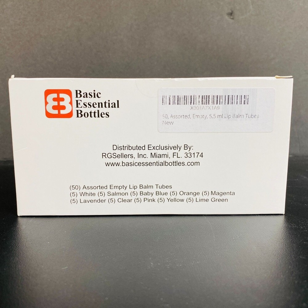 50 Pack Basic Essential Bottles Empty Lip Balm Tubes Assorted Colors 5.5 ml New