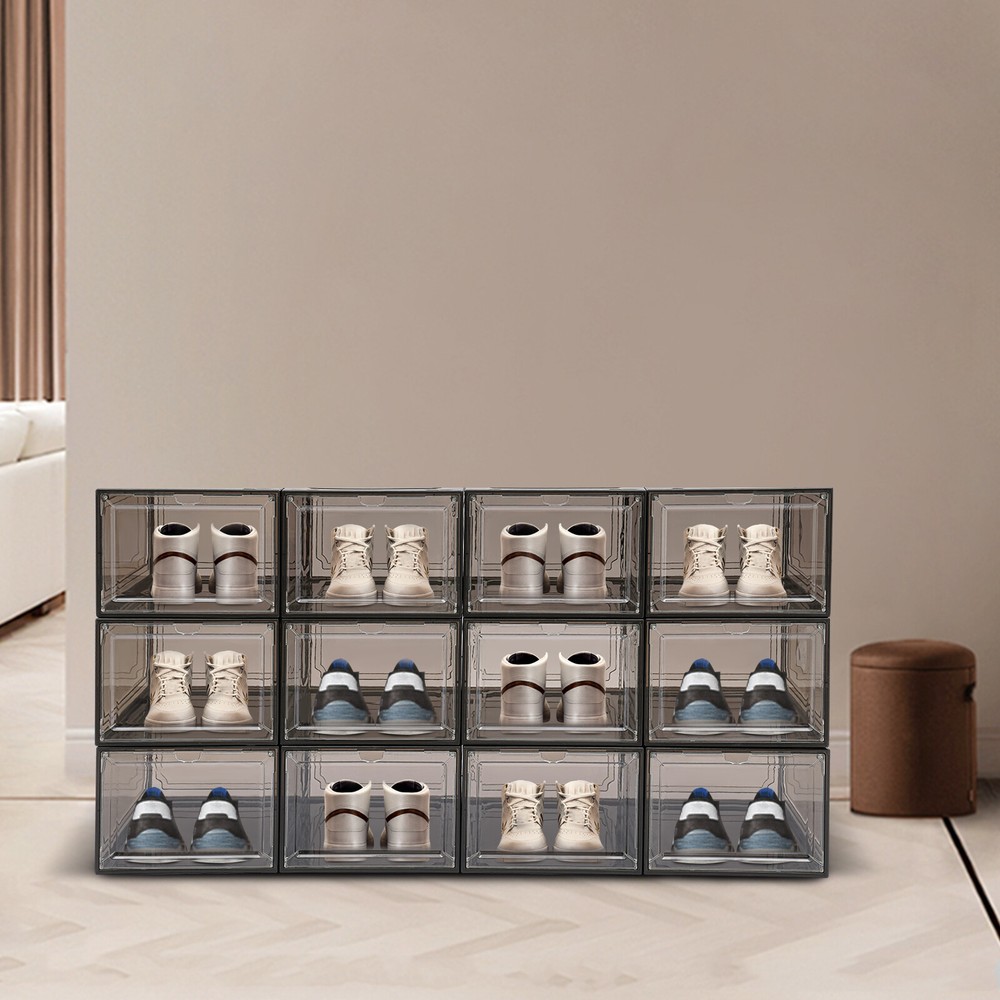 12pc Stackable Shoe Box Transparent-Front Door Open Acrylic Shoe Display Cabinet