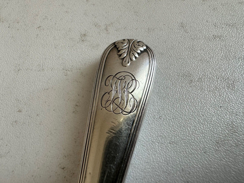 Antique Sterling Silver Handle Button Hook w/ Leaf Decoration & Monogram