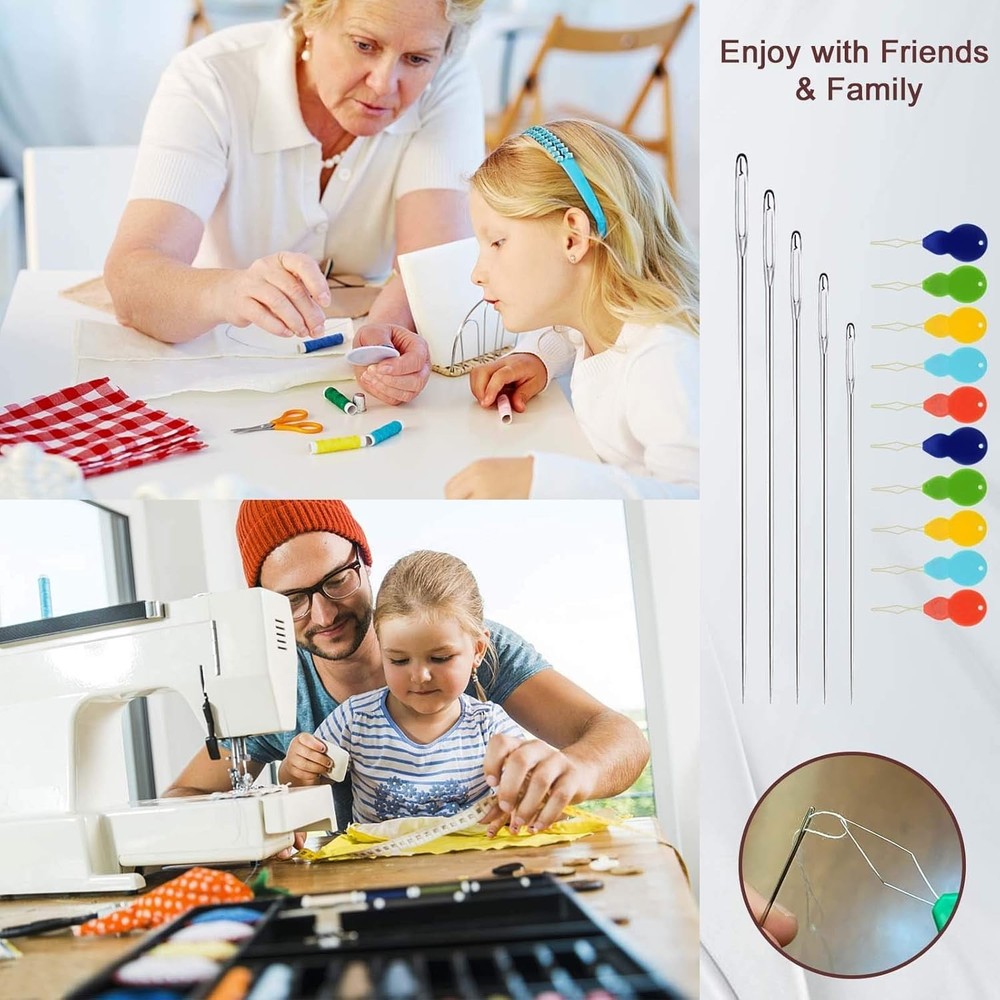 50 Large Eye Needles with Threaders & Storage - Effortless Sewing