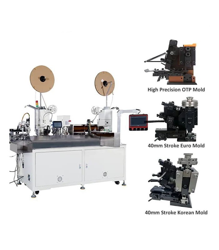 Automatic crimping machine, connector insertion on one side