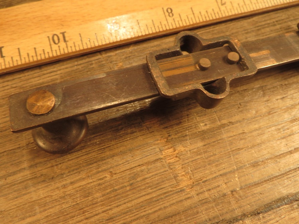 Antique Solid Brass 6" Sliding Surface Bolt Door Lock w/ Keeper Reclaimed 1930`s