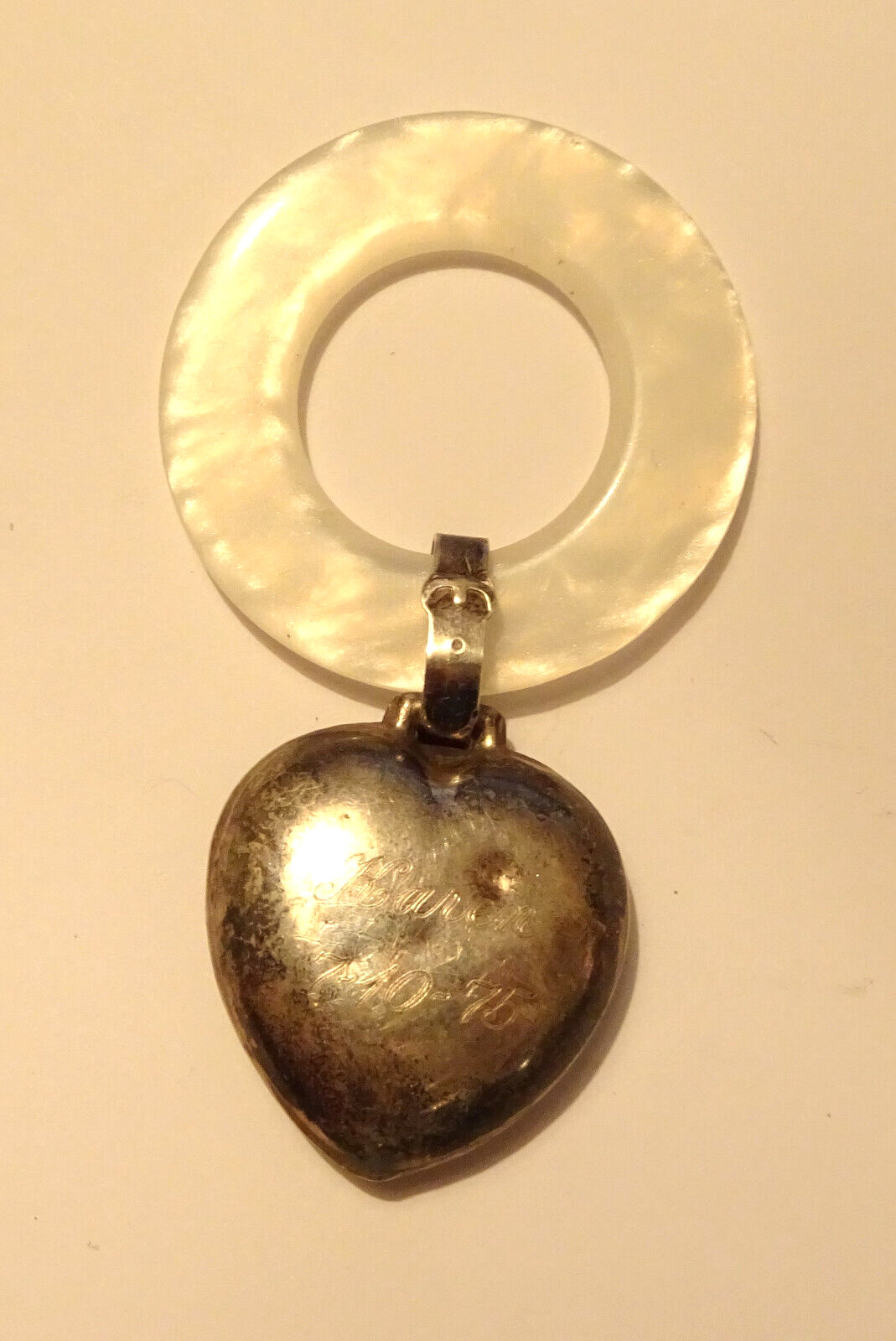 Sterling Silver Baby Rattle Teething Ring Puff Heart Antique Webster