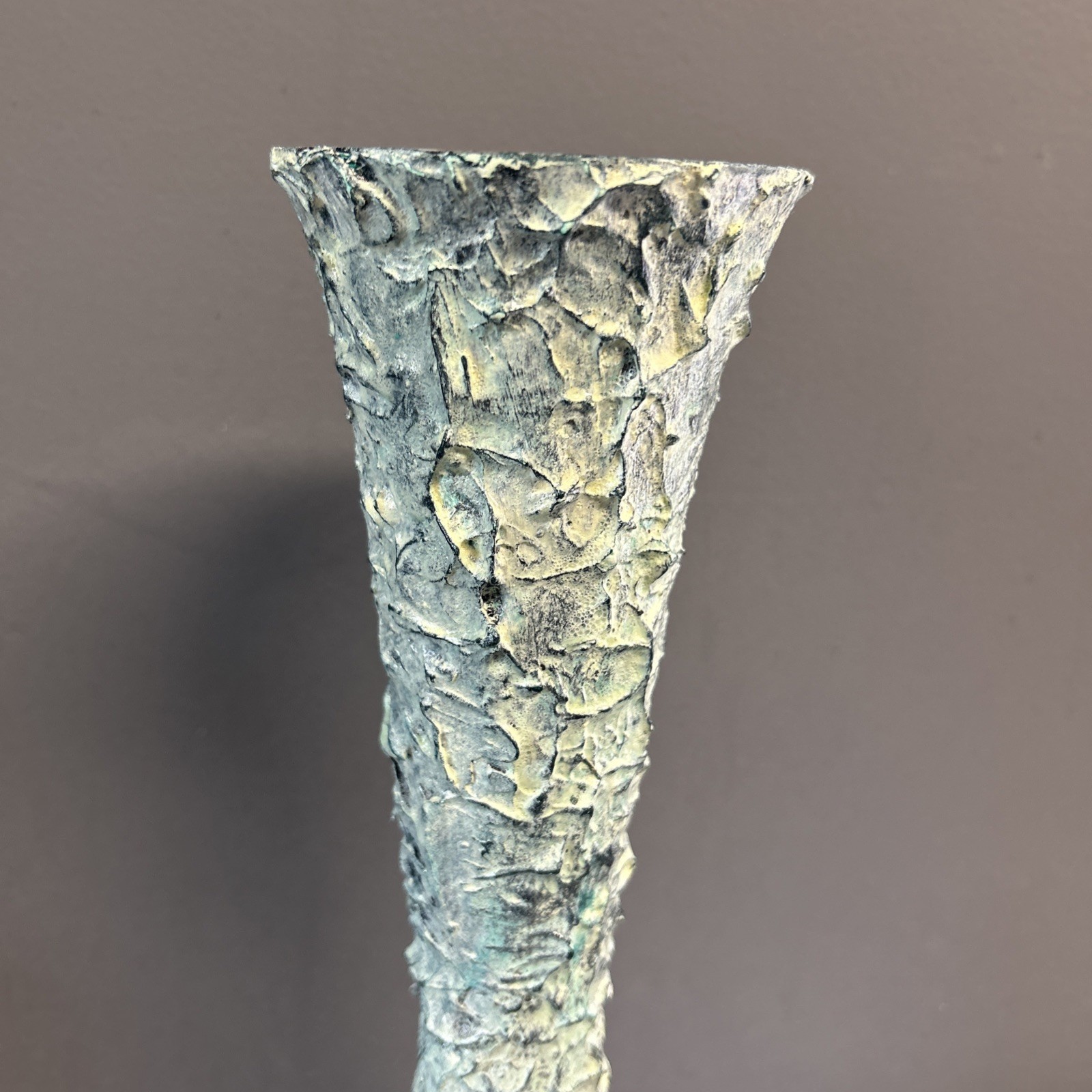 Upcycled Tall Vase Grunge Moody Textured Painted White Waxed Resin Blend 15”