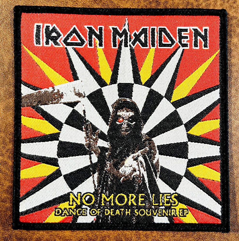 IRON MAIDEN, NO MORE LIES, SEW ON BLACK BORDER WOVEN PATCH