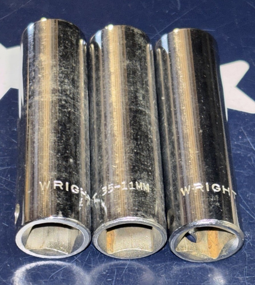 Three Wright Tool 11mm 6PT Deep Chrome Hand Socket 3/8” Drive M3511 35-11MM X3