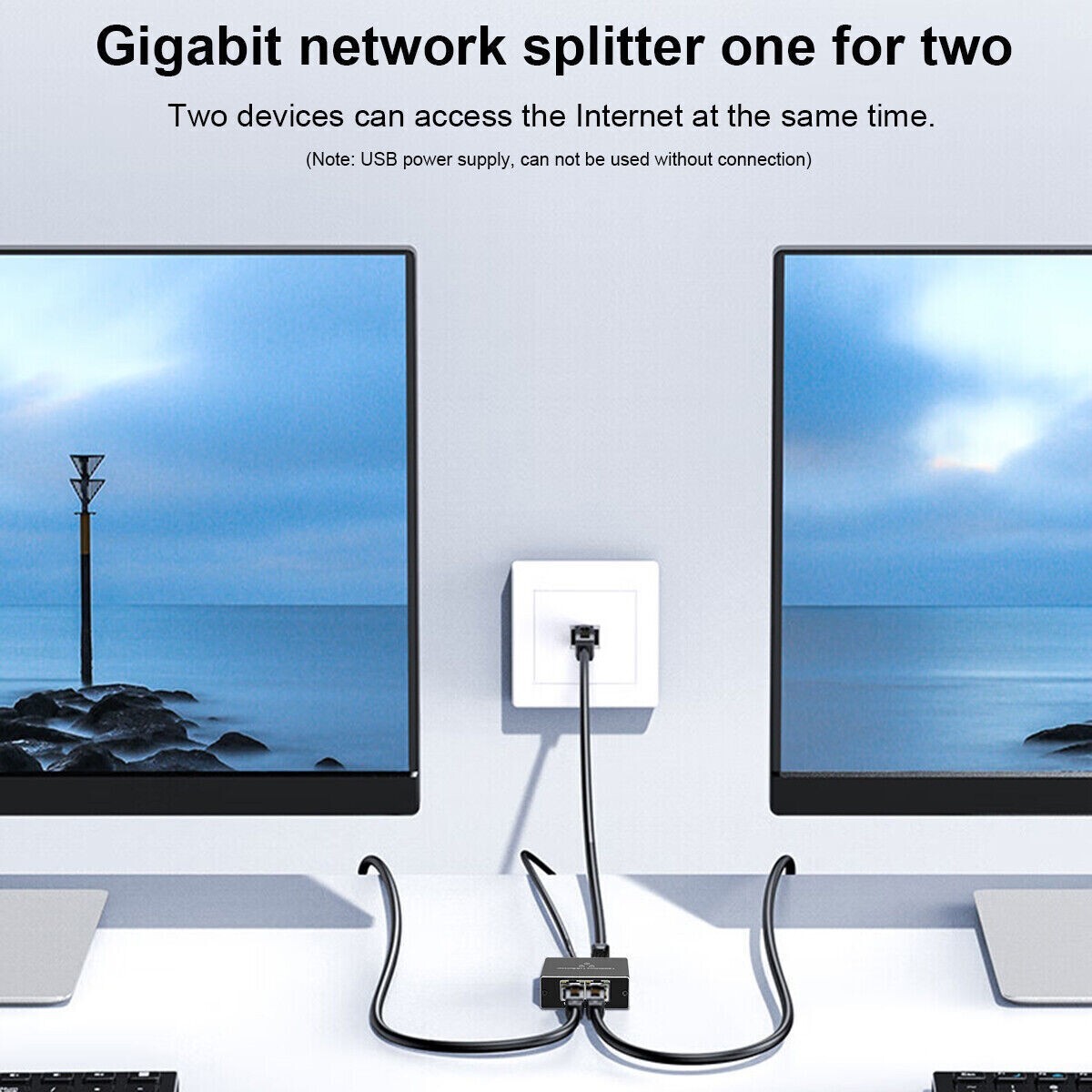 RJ45 Gigabit Ethernet Splitter 1000Mbps LAN Network Internet 1 to 2 Out Adapter