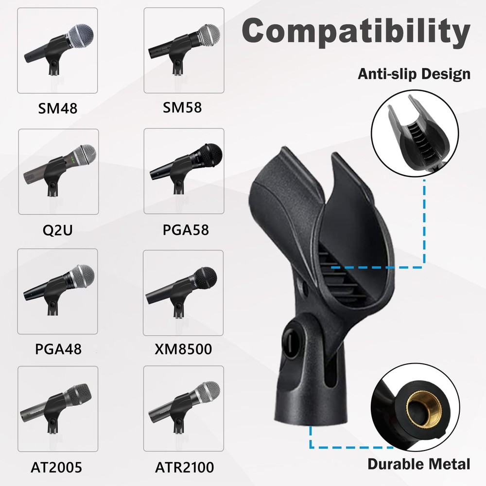 2Pack Microphone Clip Adjustable Angle U Shaped Mic Clip Holder w/ Screw Adapter